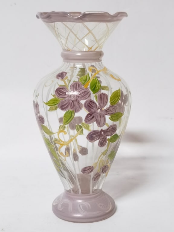 Vintage Fenton Hand Painted Floral Vase: Vintage Fenton Hand Painted Floral Vase, 6.5in