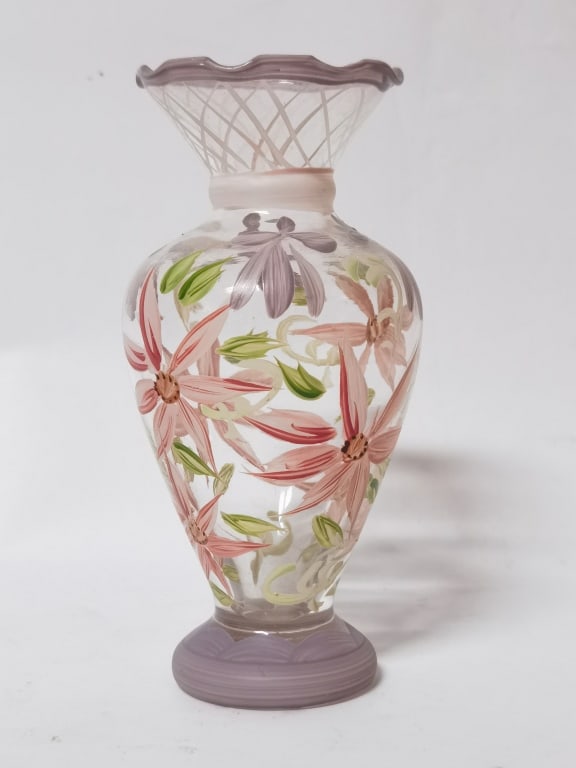 Vintage Fenton Hand Painted Floral Vase: Vintage Fenton Hand Painted Floral Vase, 6.5in