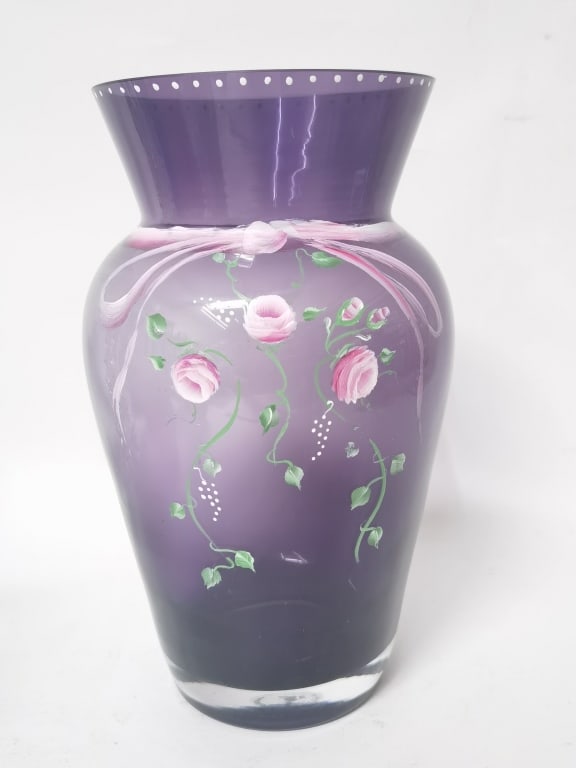 Vintage Fenton Hand Painted Amethyst Glass Vase (1 of 4)