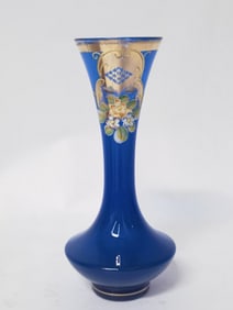 Vintage Murano Italy Gilt Hand Painted Floral Glas