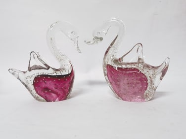 Pr. of Murano Italy Controlled Bubble Ruby Glass S