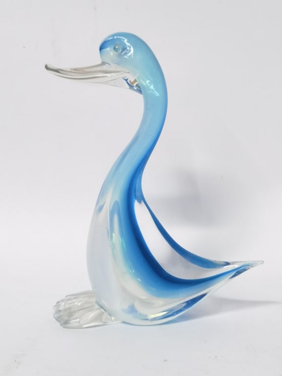 Vintage Murano Italy Blue Art Glass Duck: Vintage Murano Italy Blue Art Glass Duck, 7.5in