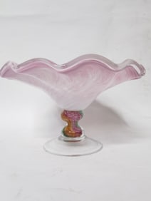 Large Vintage Murano Italy Pink Art Glass Pedestal