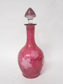 Vintage Ruby Cut-to-Clear Glass Decanter