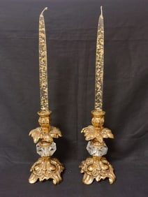 Pr. of Clear Crystal Decorated Brass Ormulu Candle