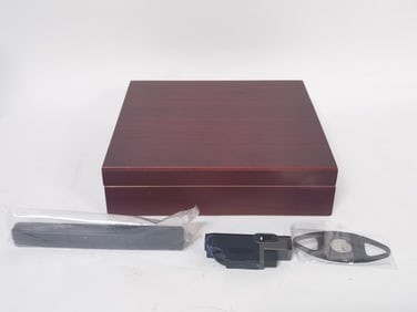 Wood Cigar Box with Cigar Accessories