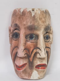 Vintage Mexican Guerrero Hand Painted Wood Mask
