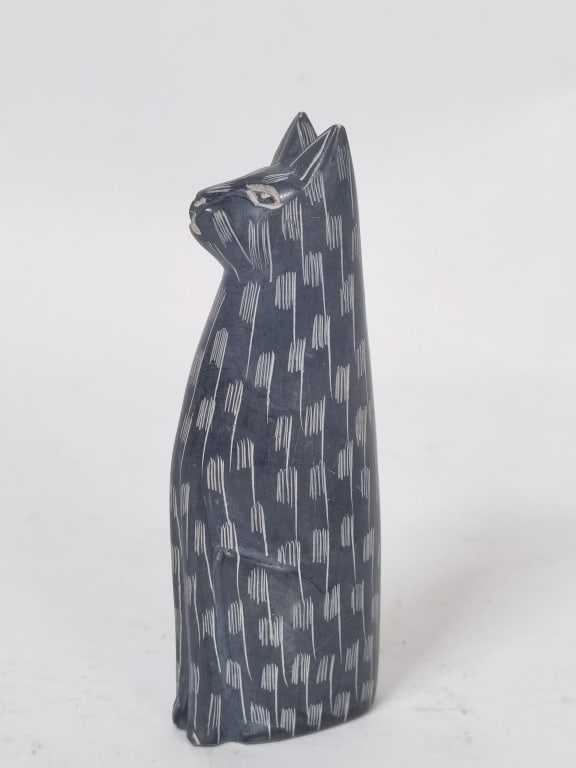 1987 Vintage Signed AHLE Hand Carved Stone Cat (1 of 6)