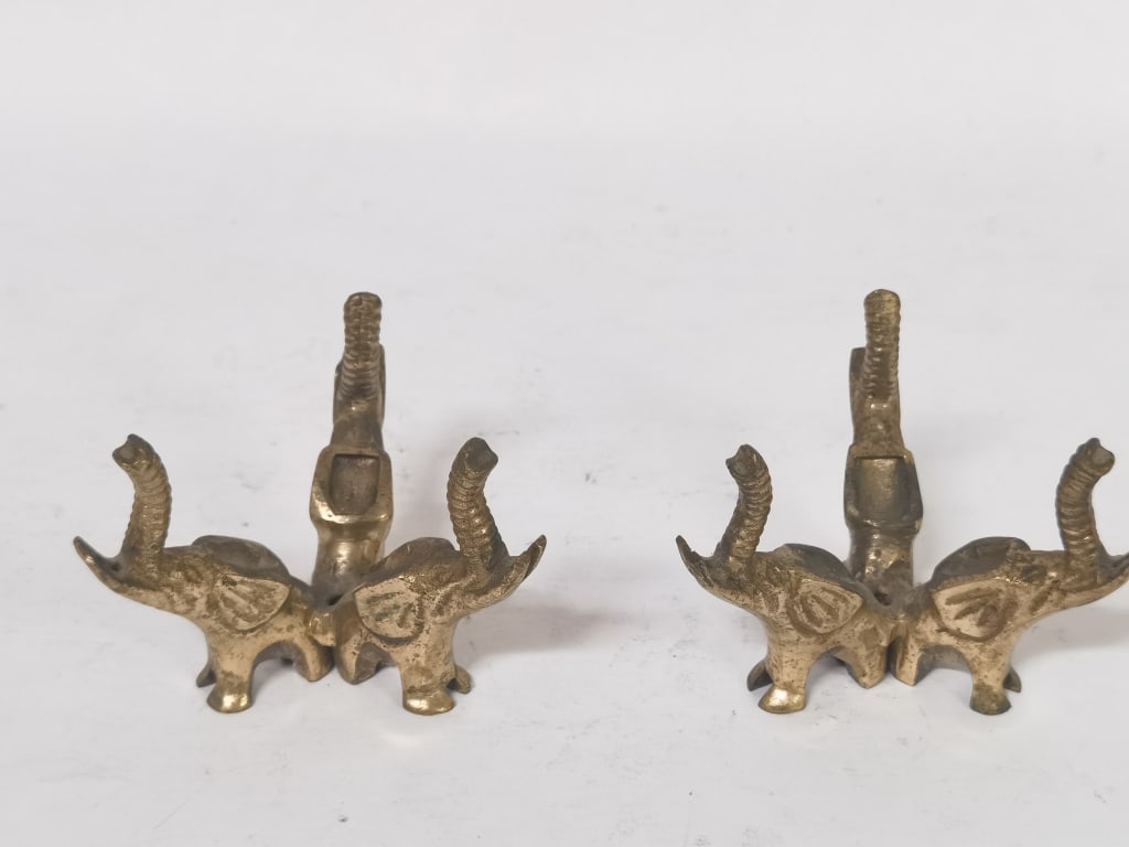 Pr. of Vintage Bronze Elephant Paperweight Stands (1 of 3)