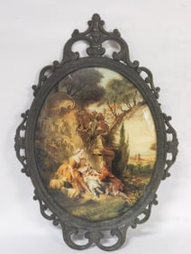 Vintage Porcelain Plaque with Bronze Frame