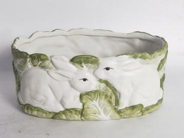 Vintage Porcelain Rabbit and Cabbage Bowl