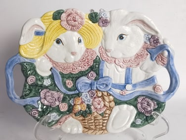 1992 Vintage Fitz & Floyd Porcelain Rabbits Dish