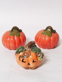 (3) Vintage Porcelain Pumpkin Salt/Pepper Shakers