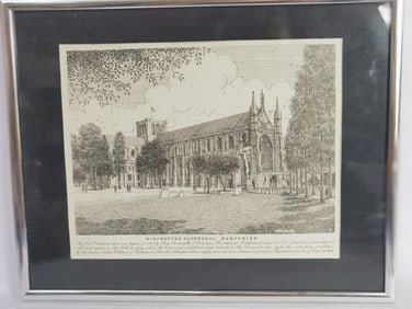Vintage Etched Print of Winchester Cathedral