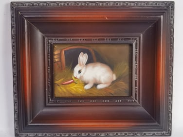Vintage Rabbit Oil Painting