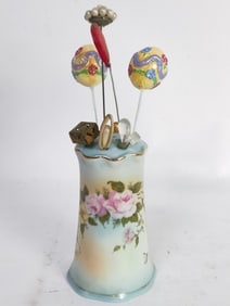 Vintage France Porcelain Hairpin Holder