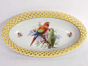 Vintage Schumann Dresden Porcelain Parrot Oval Bow