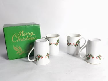 (4) Vintage Japanese Porcelain Mistletoe Mugs
