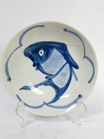 Vintage Chinese Export Porcelain B&W Fish Plate