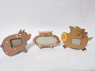 (3) Vintage Metal Pig Photo Frames