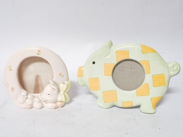 (2) Vintage Porcelain Pig Photo Frames