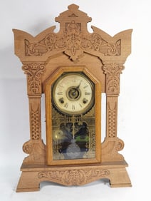 Antique Seth Thomas Oak Carved Mantel Clock