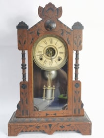 Antique Oak Carved Mantel Clock