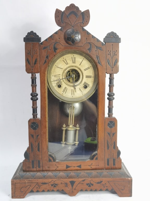 Antique Oak Carved Mantel Clock (1 of 5)