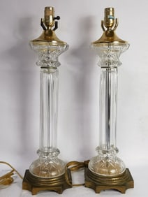 Pr. of Vintage Hungary Crystal Column Table Lamps