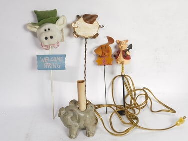 Group of Vintage Pig Lamp and Toys