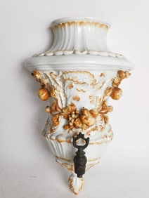 Vintage Italian Ceramic Applied Fruit Wall Fountai