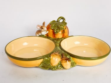 Vintage M Studios Porcelain Squirrel Pumpkin Dish