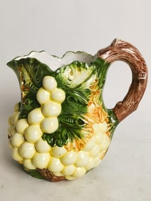 Vintage Italian Pottery Green Grapes Pitcher