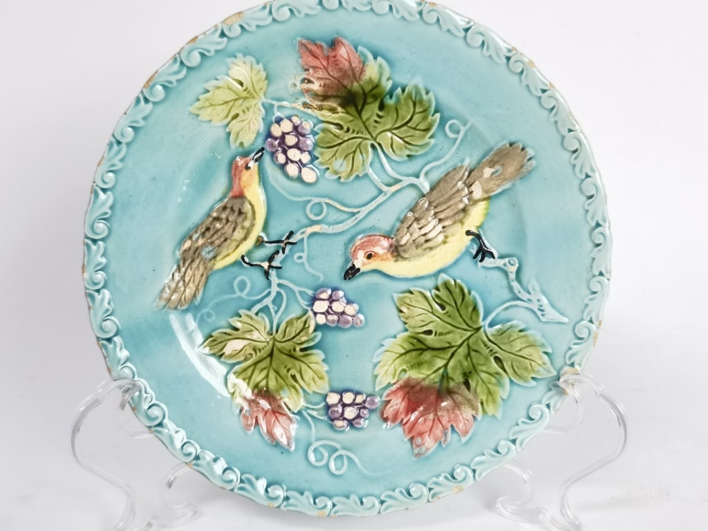 Vintage Black Forest Art Pottery Germany Majolica: Vintage Black Forest Art Pottery Germany Majolica Plate, 3.5in by 4.25in