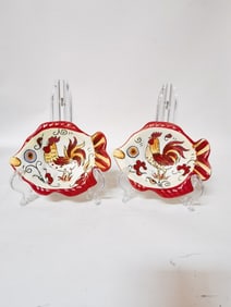 Pair of Maxcera Red Yellow Rooster Fish Plates