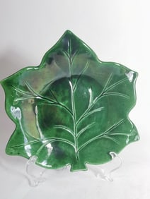 Vintage Porcelain Dark Green Leaf Plate