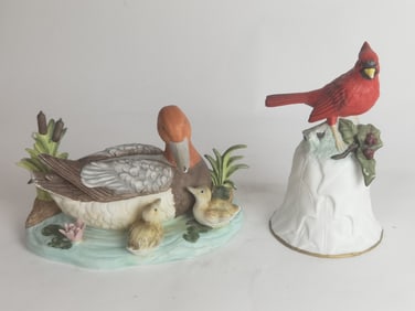 Avon Porcelain Red Robin Dinner Bell and Duck Figu