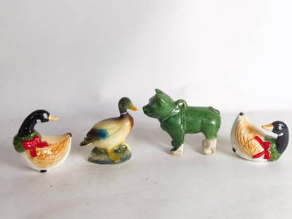 Group of Vintage Porcelain Animal Figurines: Group of Vintage Porcelain Animal Figurines, 3.75in by 4.5in