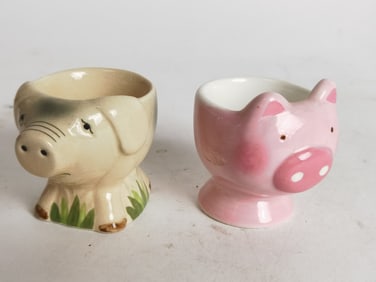 (2) Vintage Ceramic Pig Egg Coddlers