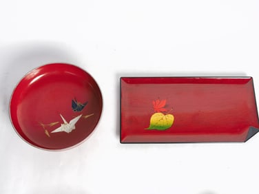 (2) Japanese Lacquer over Wood Sake Tray