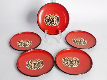 (5) Japanese Lacquer over Wood Dishes
