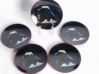 (5) Japanese Lacquer over Wood Dishes