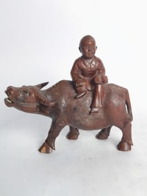 Chinese Wood Carved Boy Riding Ox