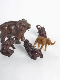 Group of Wood Carved Elephants