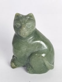 Vintage Spinach Jade Carved Cat
