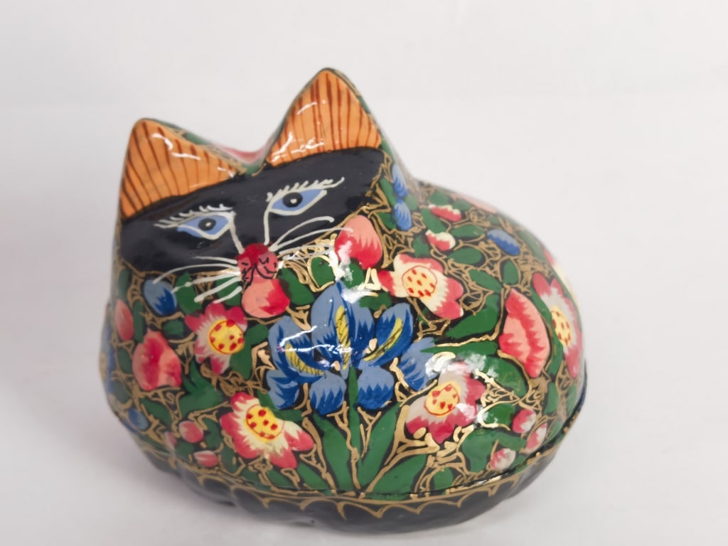 Vintage Papier Mache Lacquer Painted Cat Trinket B (1 of 5)