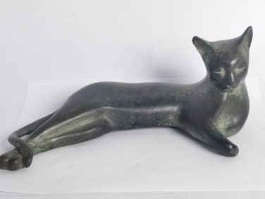 Vintage Modern Sleeping Cat Bronze Sculpture