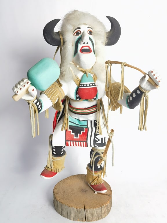 Vintage Native American White Buffalo Kachina Doll: Vintage Native American White Buffalo Kachina Doll, 17.5in