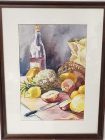 Vintage Still Life Watercolor Painting, Signed Bar