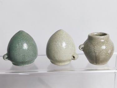 (3) Vintage Chinese Porcelain Ge Glaze Bird Feeder
